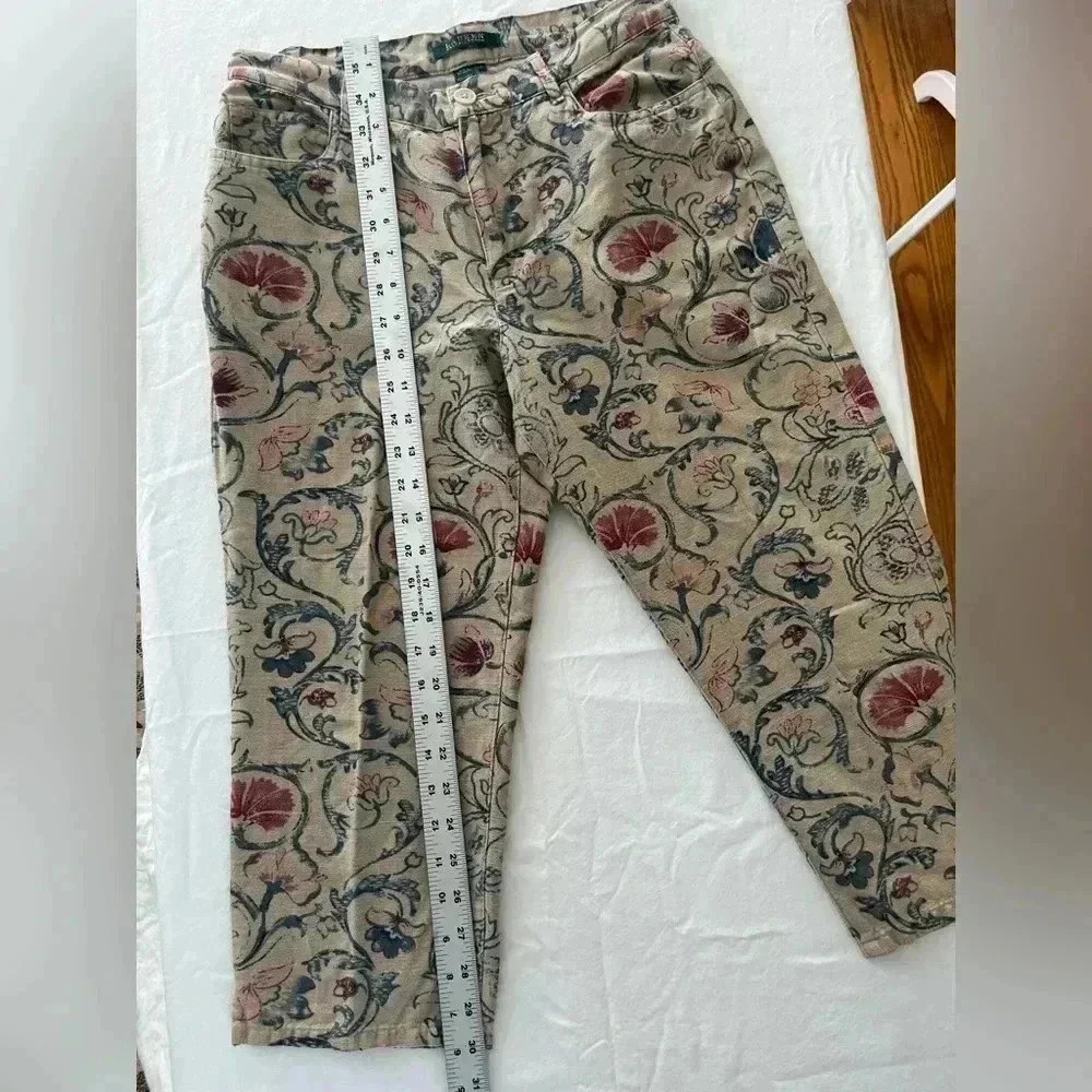 LAUREN RALPH LAUREN Cropped Linen Cotton Floral Print pant 4 cottage prep - Picture 8 of 9